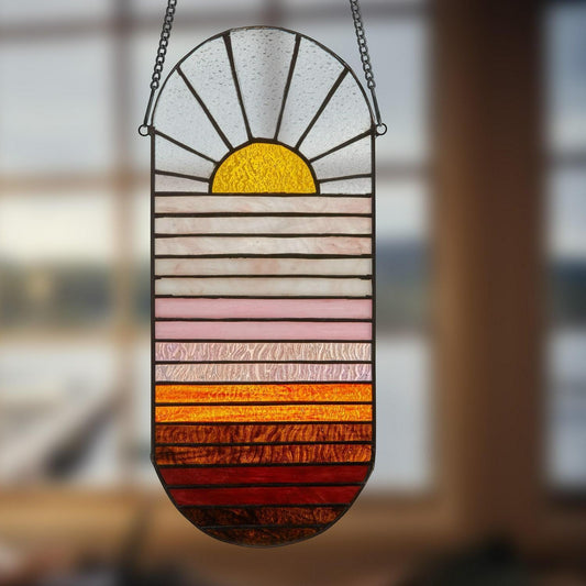 Sunset Stained Glass Window Panel Suncatcher 6x14in