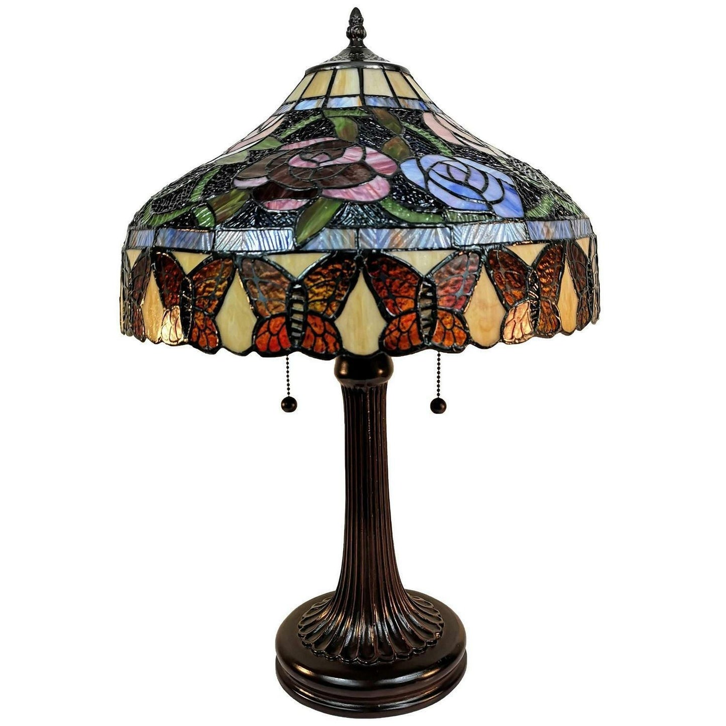 Stained Glass Roses Tiffany Style Table Lamp 24in Tall Vintage Lamp Handmade