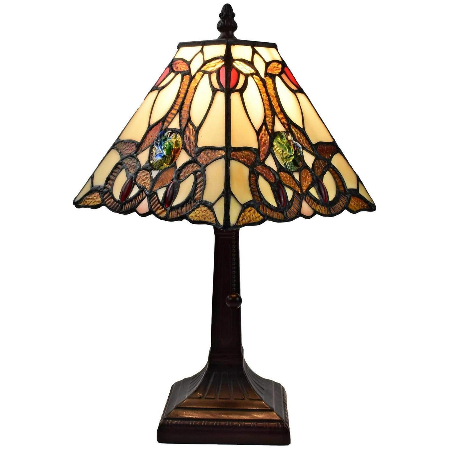 Tiffany Style Stained Glass 16in White and Amber Accent Table Lamp 16in