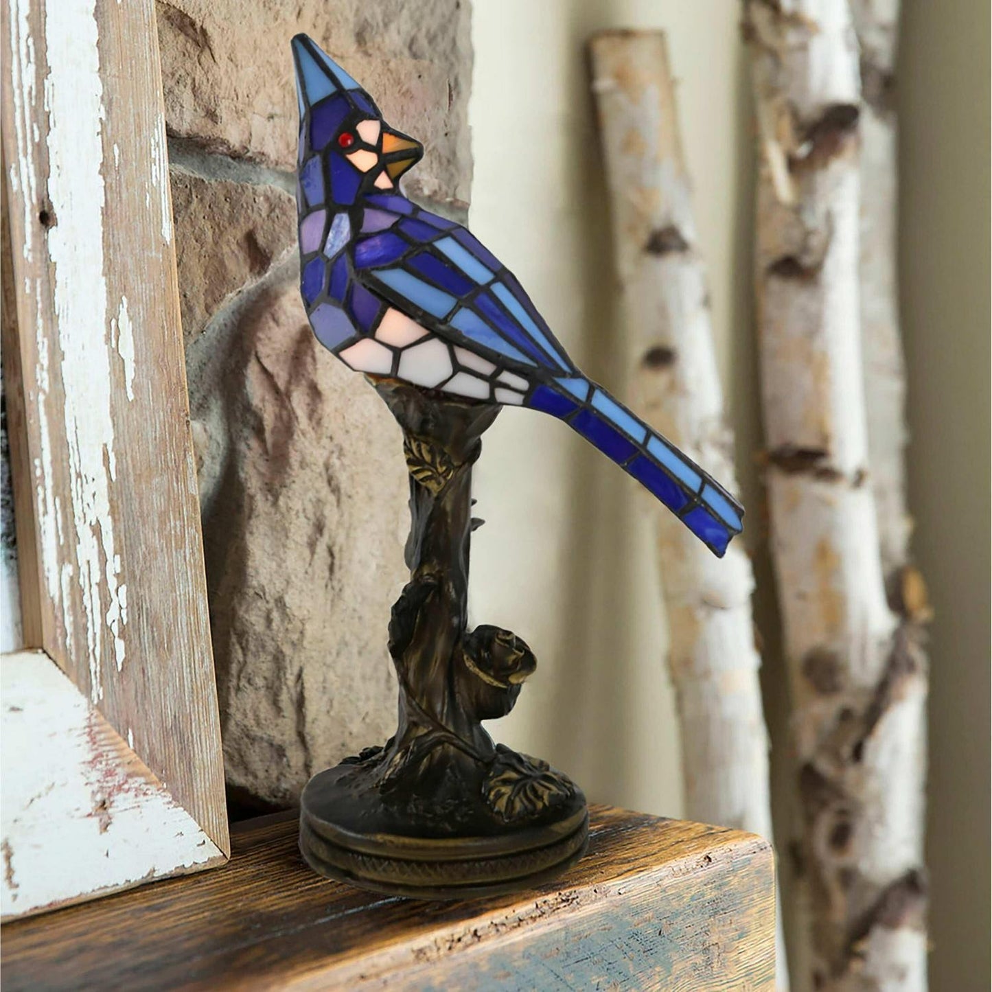 Stained Glass 13in Blue Jay Accent Table Lamp