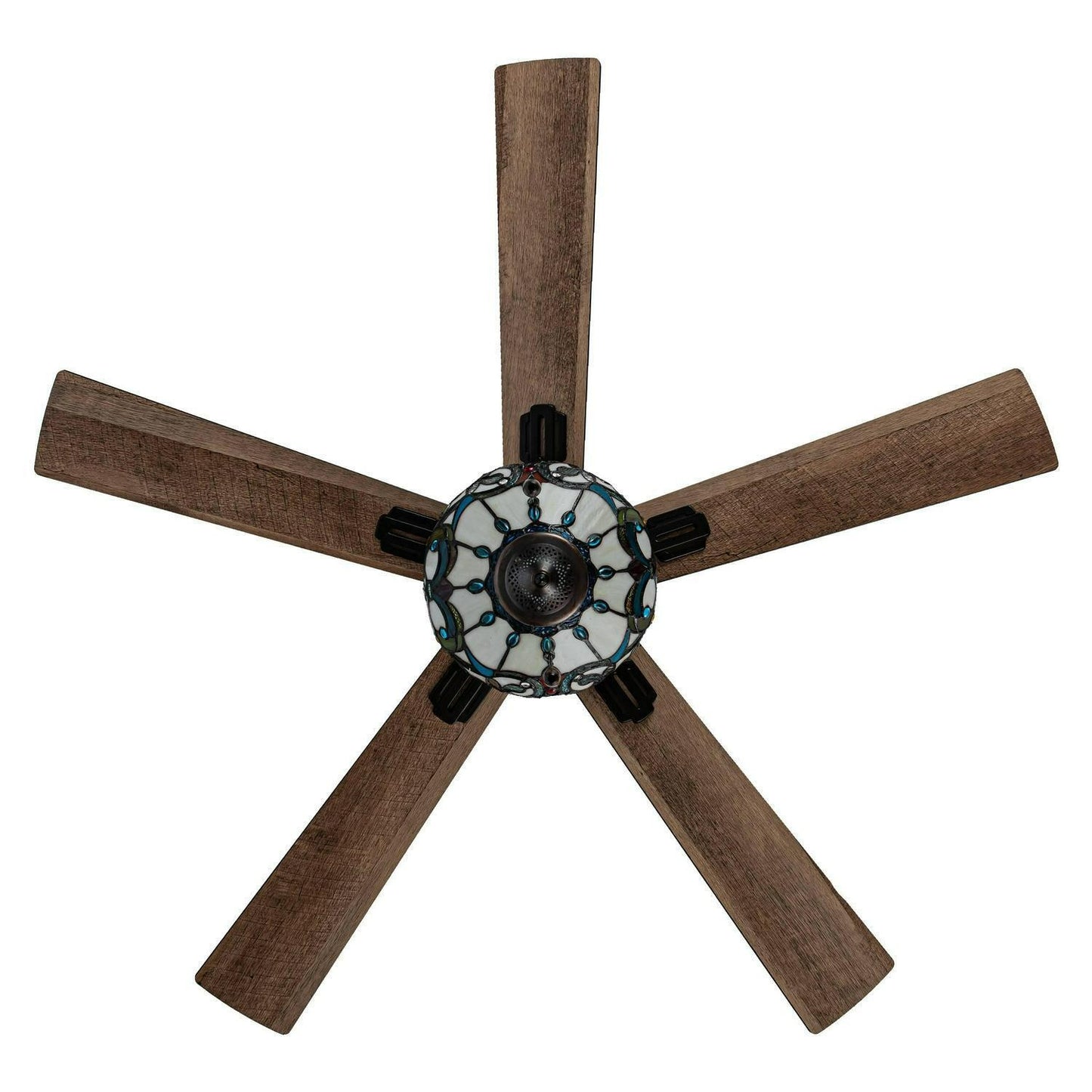 Remote Control Stained Glass Ivory Ceiling Fan 52in 3-Light Oil-Rubbed Bronze