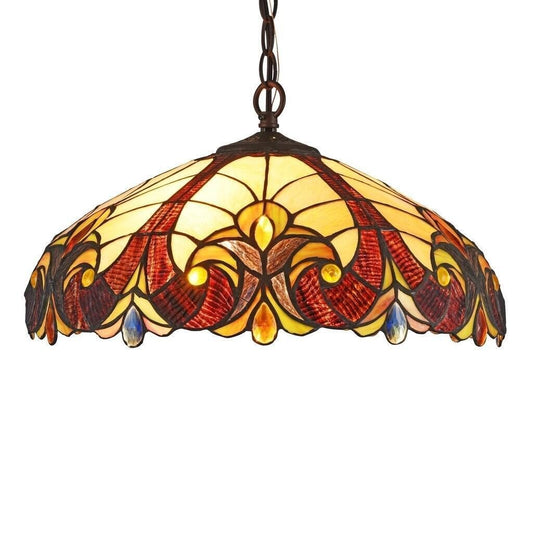 Victorian Tiffany Style Hanging Pendant Ceiling Light -Brown Beige Stained Glass
