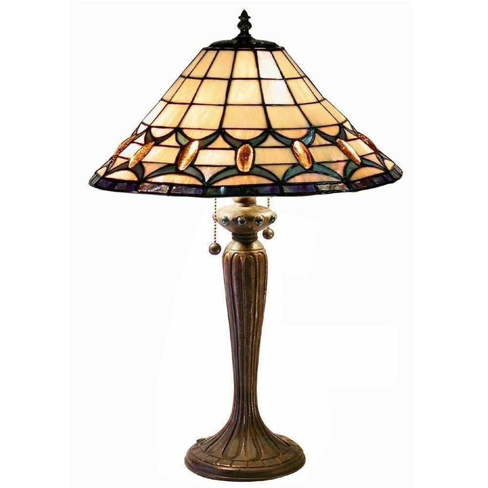 Tiffany Style Amber Jeweled Stained Glass Baroque Table Lamp Accent Lamp 27in