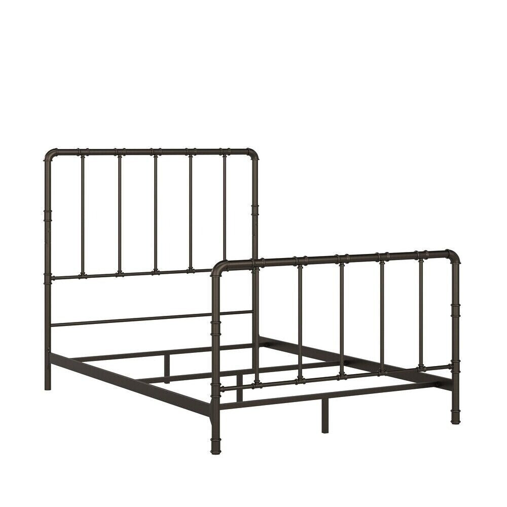 Steampunk Chic: Industrial Lines Iron Metal Bed for a Vintage Revival - King Sz