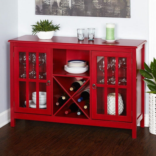 Buffet Cabinet Kitchen Dining Room Sideboard Console with Wine Rack in Red