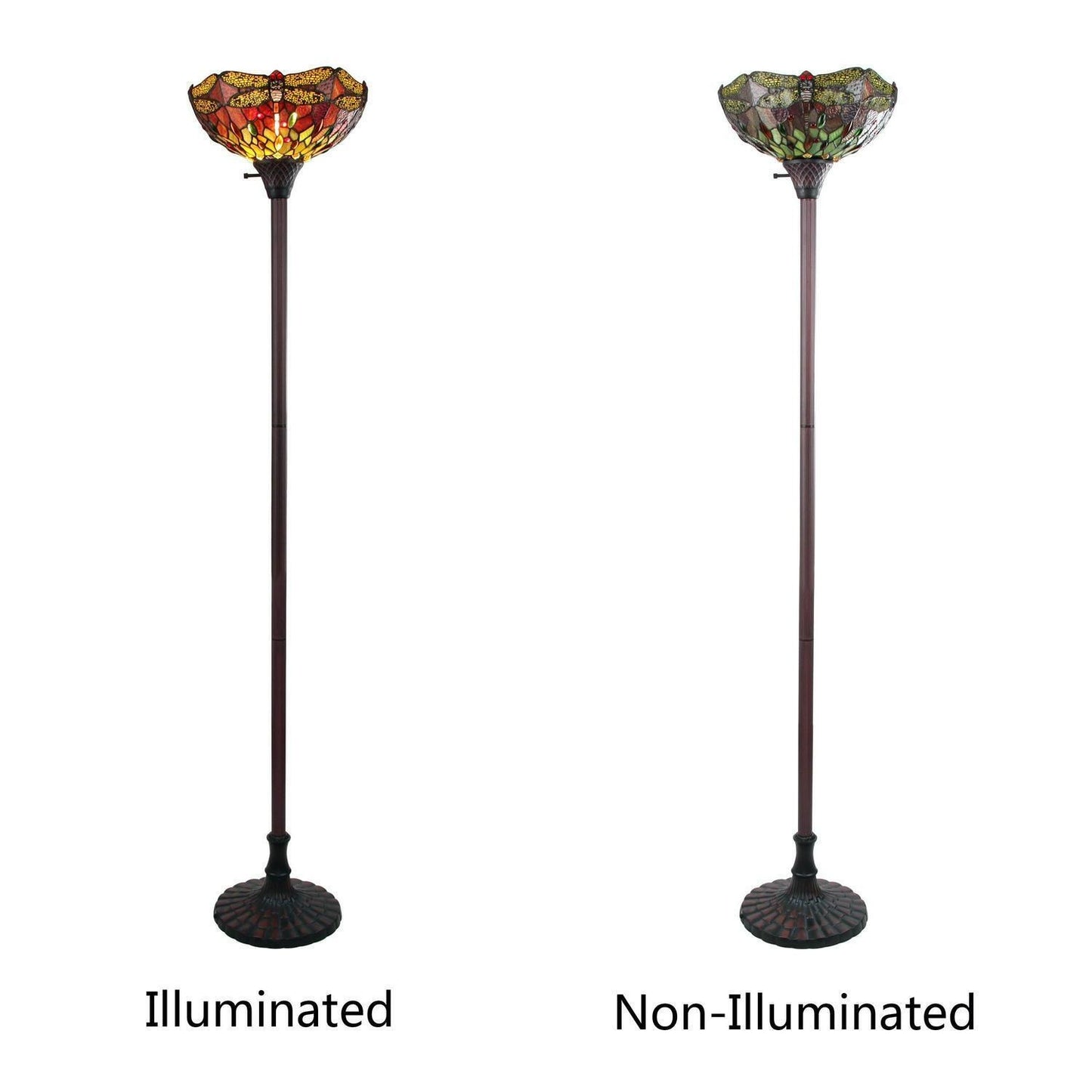 Dragonfly Design Tiffany Style Stained Glass Red Torchiere Floor Lamp
