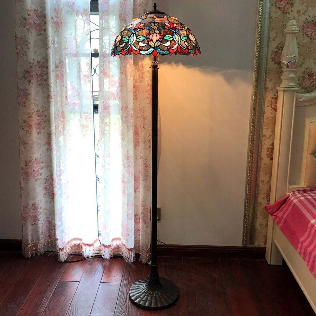 Multicolor Victorian Stained Glass Tiffany Style 3-Light Floor Lamp