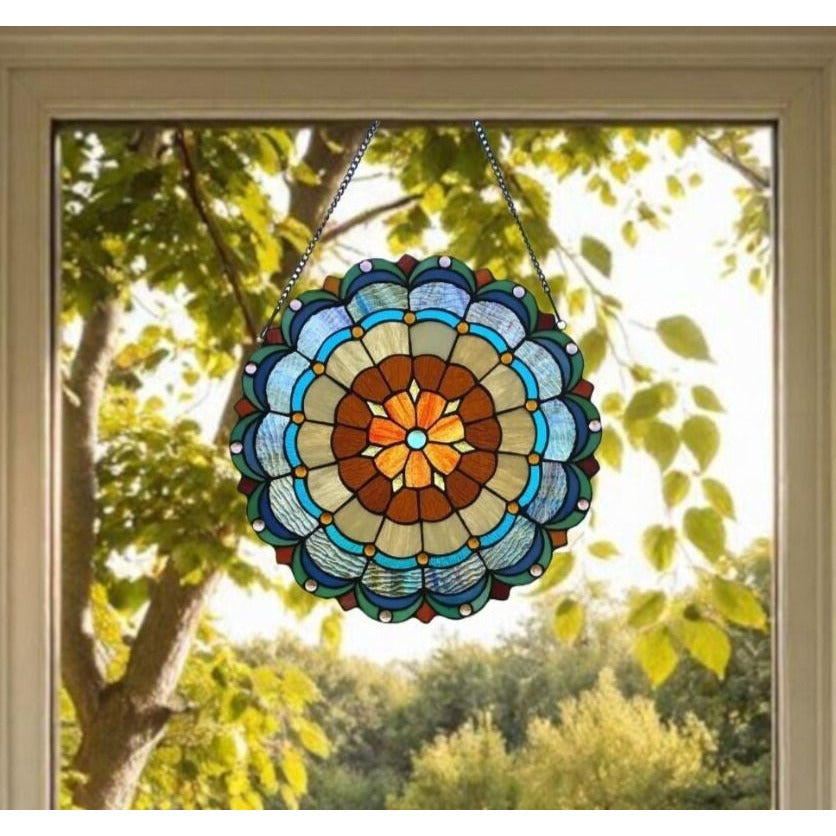 Round Multicolor Tiffany Style Stained Glass Window Panel Suncatcher 18in