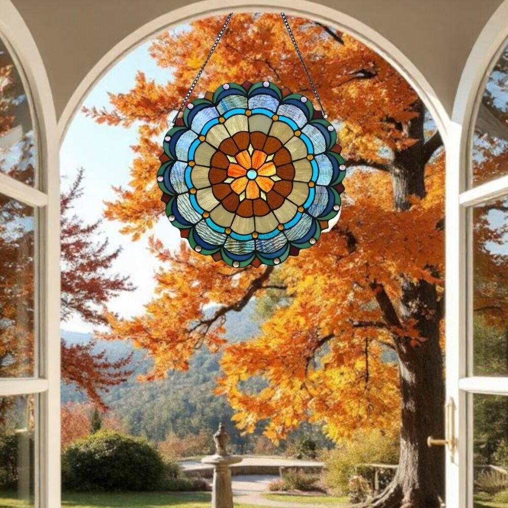 Round Multicolor Tiffany Style Stained Glass Window Panel Suncatcher 18in