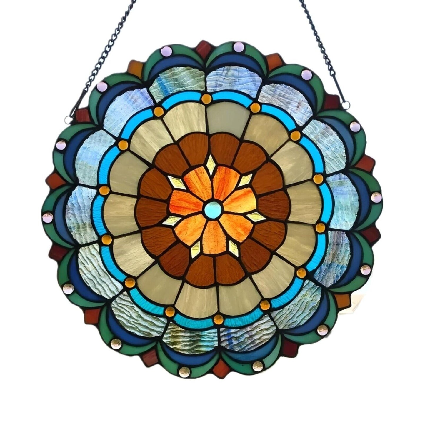 Round Multicolor Tiffany Style Stained Glass Window Panel Suncatcher 18in