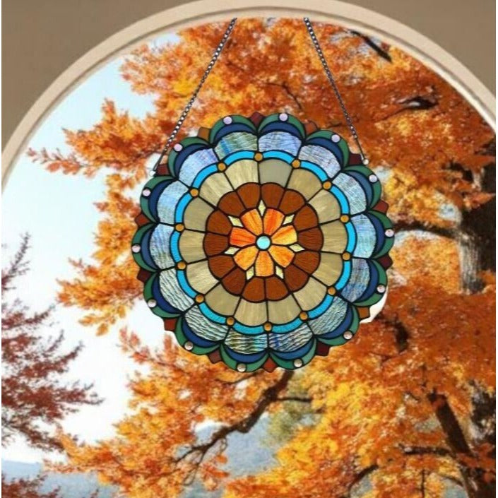 Round Multicolor Tiffany Style Stained Glass Window Panel Suncatcher 18in