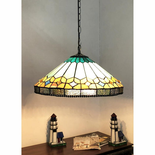 Amber Green Tiffany Style Mission Stained Glass Hanging Ceiling Light