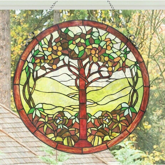 Tree of Life Round Stained Glass Suncatcher Window Panel 24in