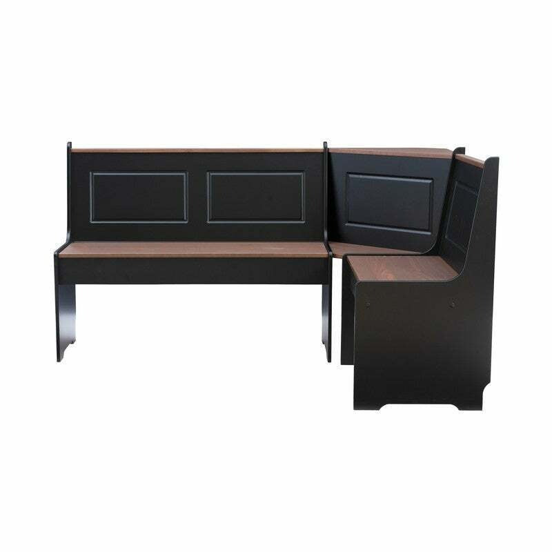 Farmhouse Style Corner Breakfast Dinette Set w/ Storage Bench - Black w/ Nat Top