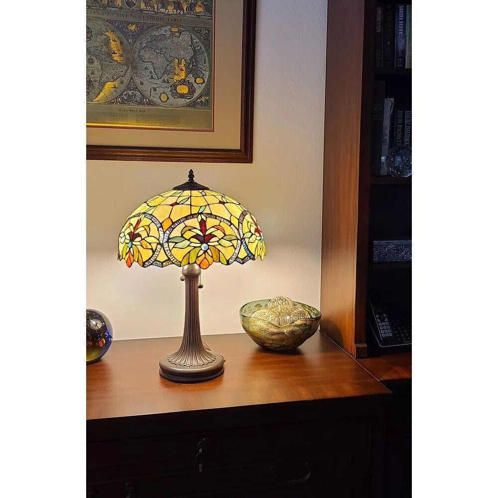 Floral Theme Table Lamp Stained Glass Tiffany Style 23 Tall Reading Accent Lamp