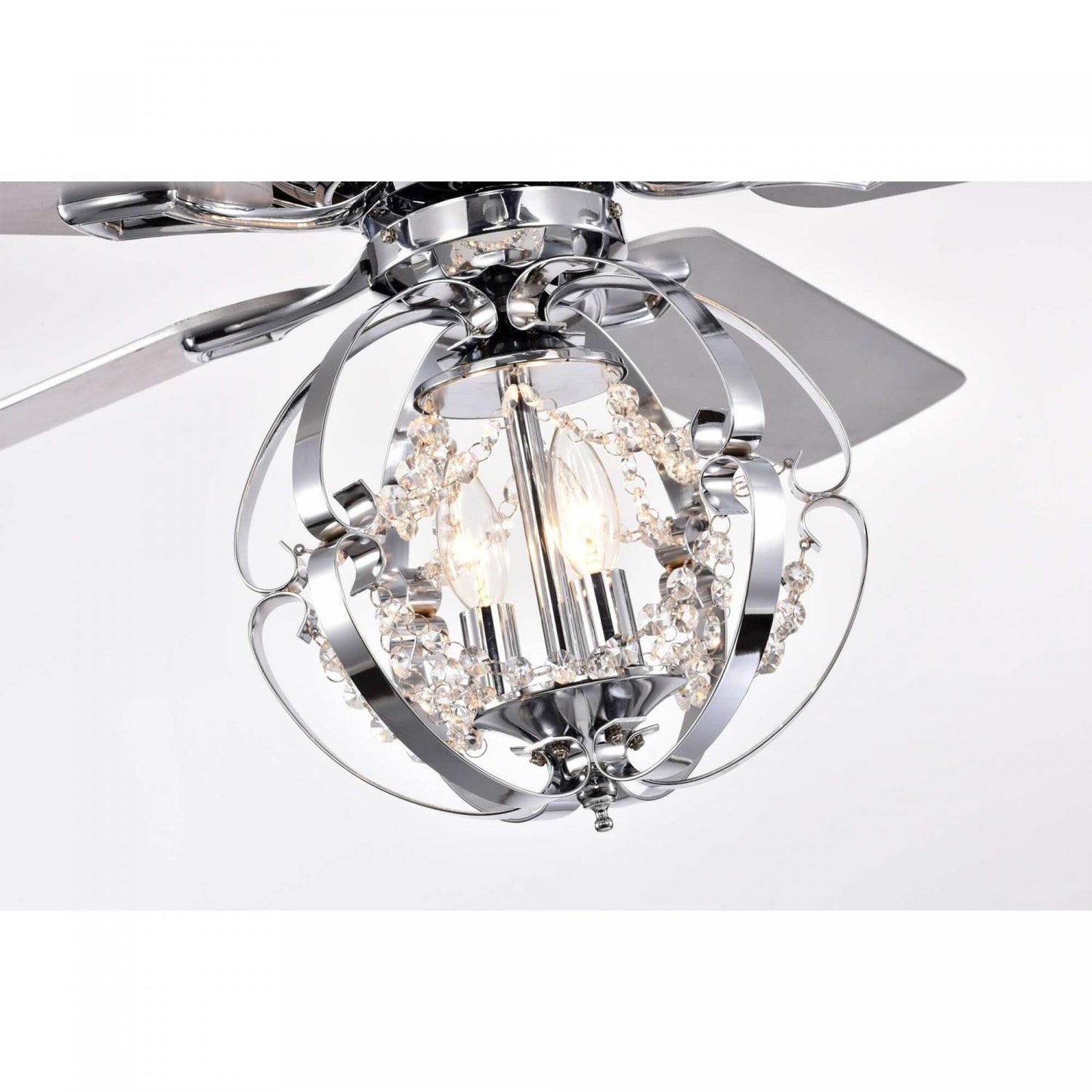 Silver Finish Globe Ceiling Fan and Light with Remote 52in 5-Blade