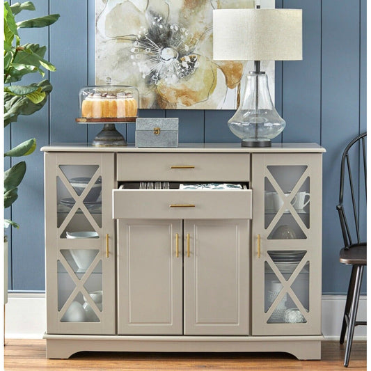 Dining Room Kitchen Buffet Cabinet Storage Organizer Sideboard Console Taupe Fin