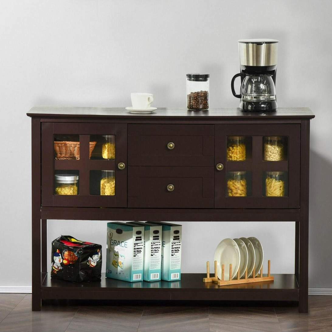 Espresso Finish Kitchen Sideboard Serving Buffet Storage Cabinet Cupboard