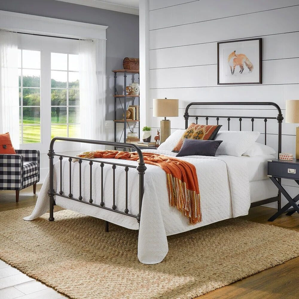 Farmhouse Country Style Antique Dark Bronze Iron Metal Bed - Full Size
