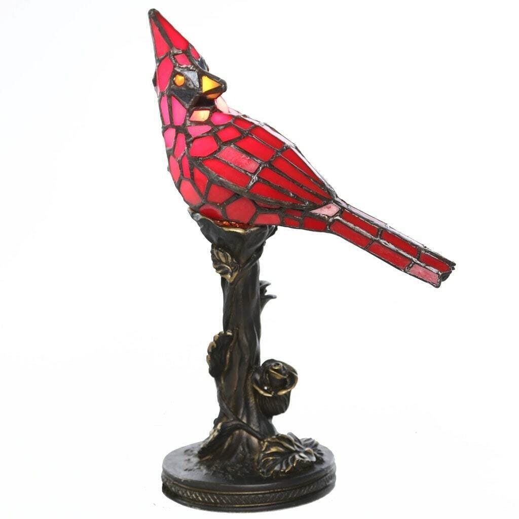 Red Stained Glass 13 inch Tall Cardinal Accent Table Lamp