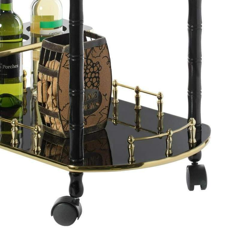 Wood Serving Bar Cart Tea Trolley 2 Tier Shelves With Wheels in Brown