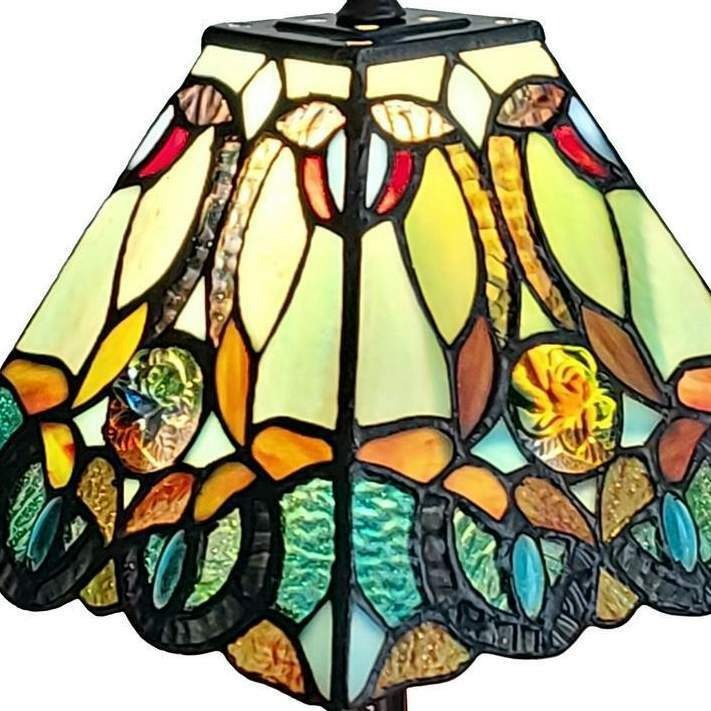 Floral Accent Mission Tiffany Style Style Stained Glass 15in Tall Table Lamp