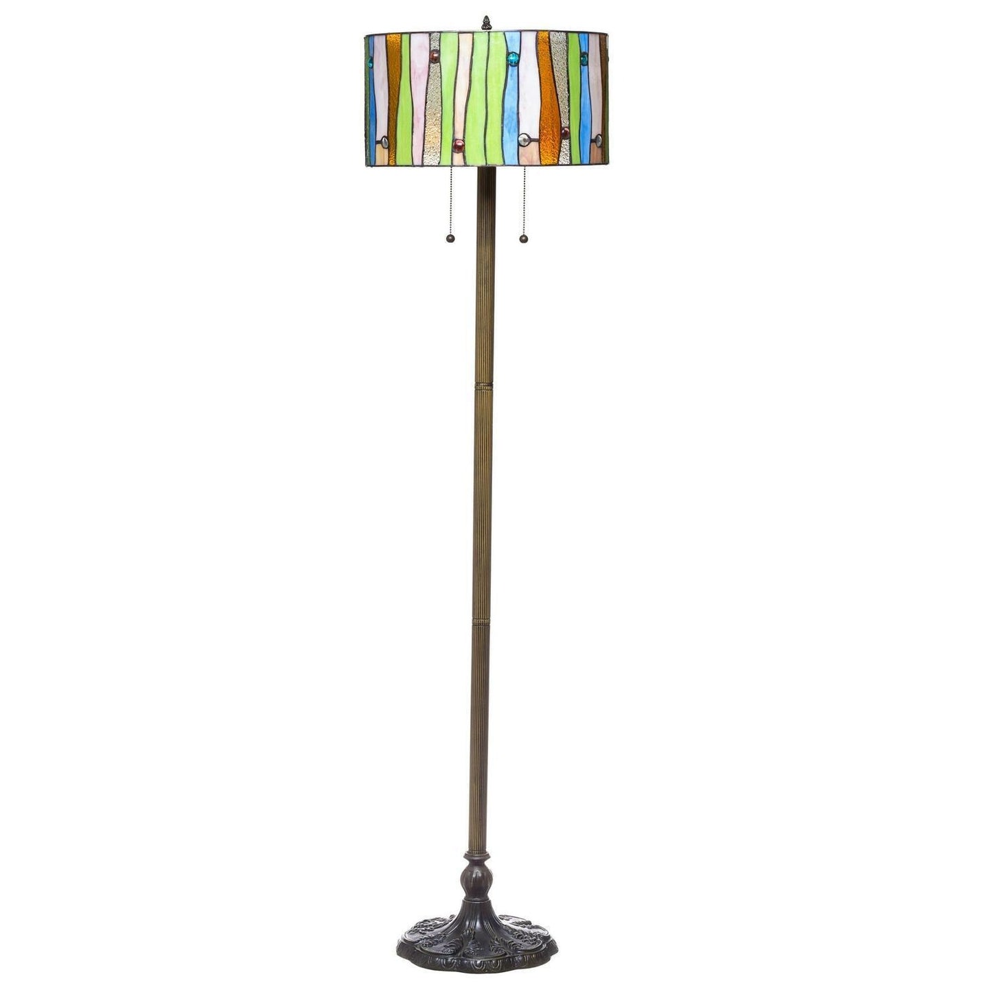 Elegant Multicolor Tiffany Style Stained Glass Floor Lamp Drum Shade