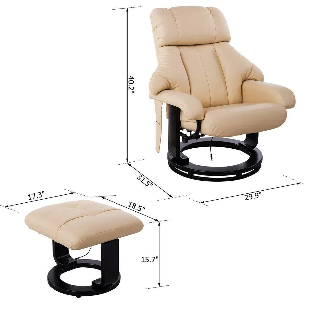 Beige Recliner Chair with Ottoman Footrest and Vibration Massage