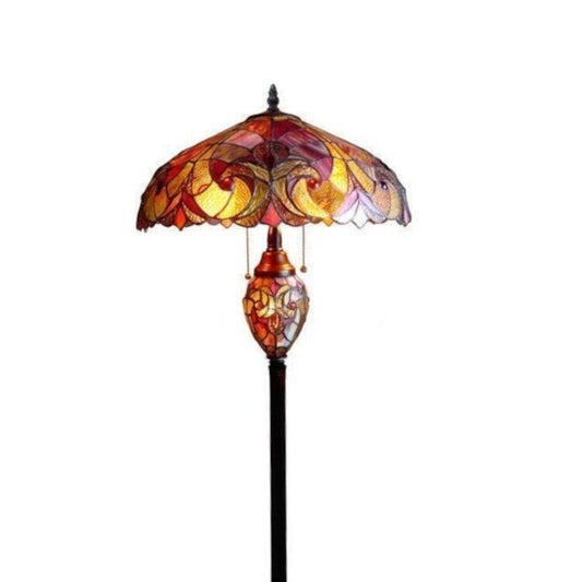 3-Light Victorian Tiffany Style Red Stained Glass Floor Lamp
