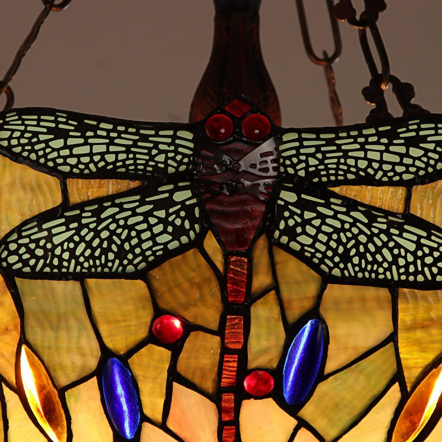 Dragonfly Design Victorian Hanging Tiffany Style Stained Glass Pendant Light