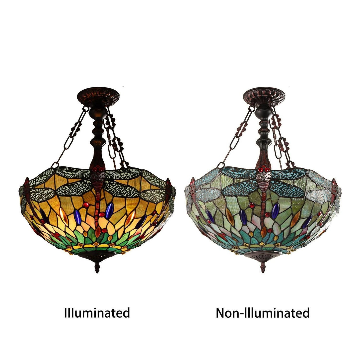 Dragonfly Design Victorian Hanging Tiffany Style Stained Glass Pendant Light