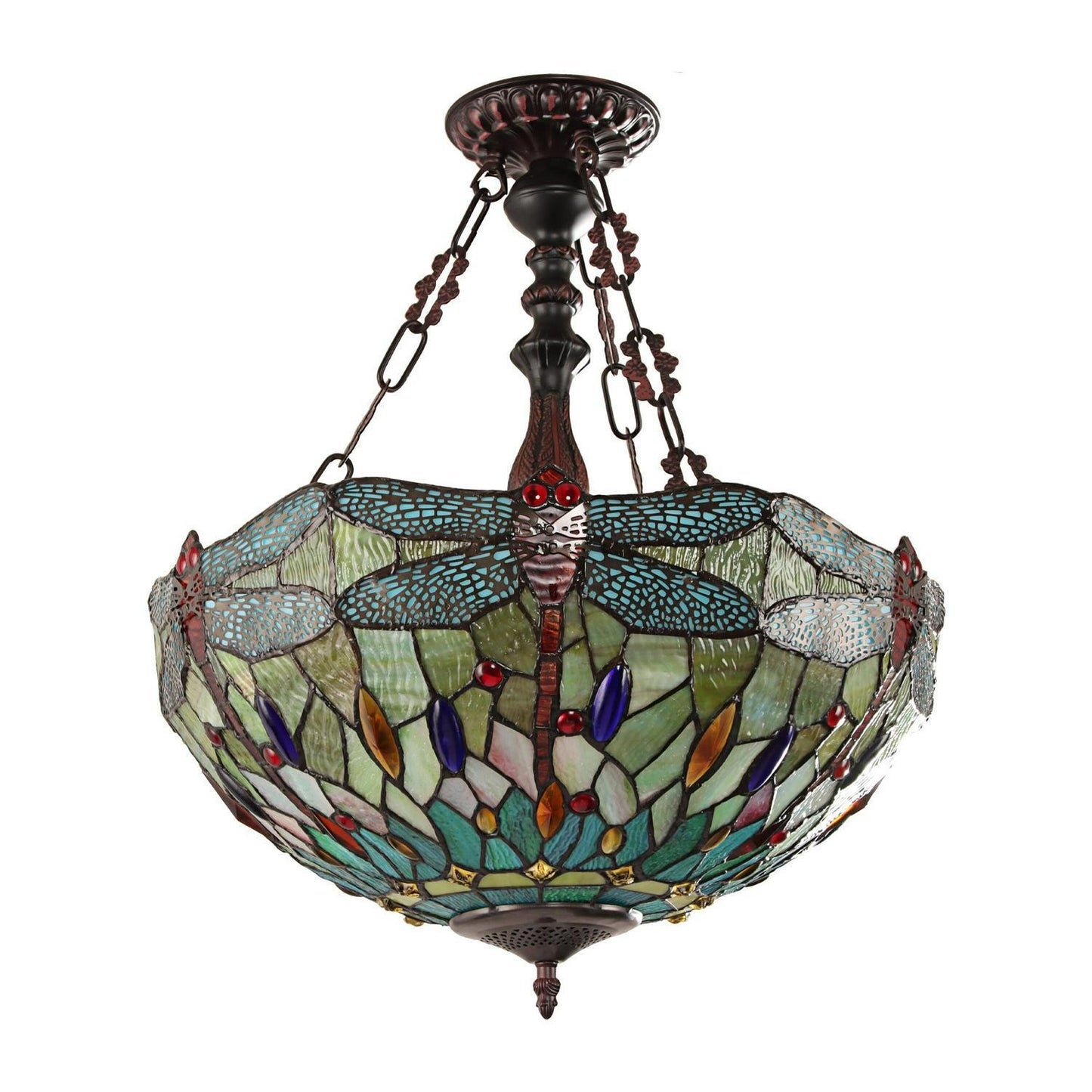 Dragonfly Design Victorian Hanging Tiffany Style Stained Glass Pendant Light