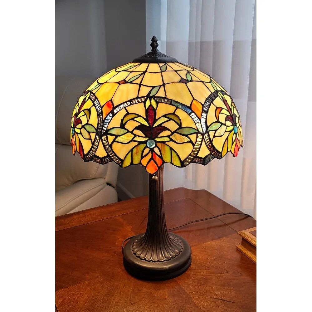 Floral Theme Table Lamp Stained Glass Tiffany Style 23 Tall Reading Accent Lamp