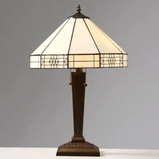 Soft White Tiffany Style 2-Light Stained Glass Table Lamp Accent Lamp 14x21in