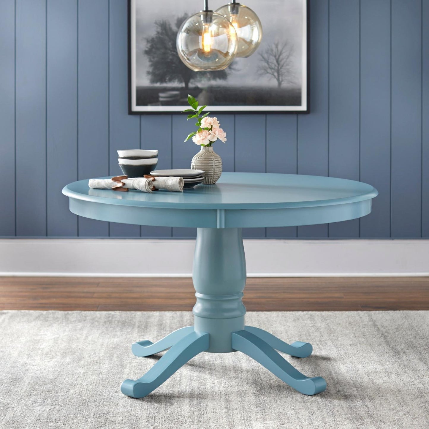 Round Pedestal Dining Table - Classic Yet Contemporary in Antique Blue 47in