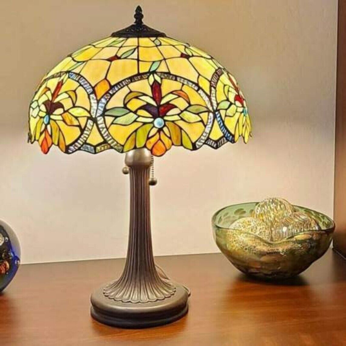 Floral Theme Table Lamp Stained Glass Tiffany Style 23 Tall Reading Accent Lamp