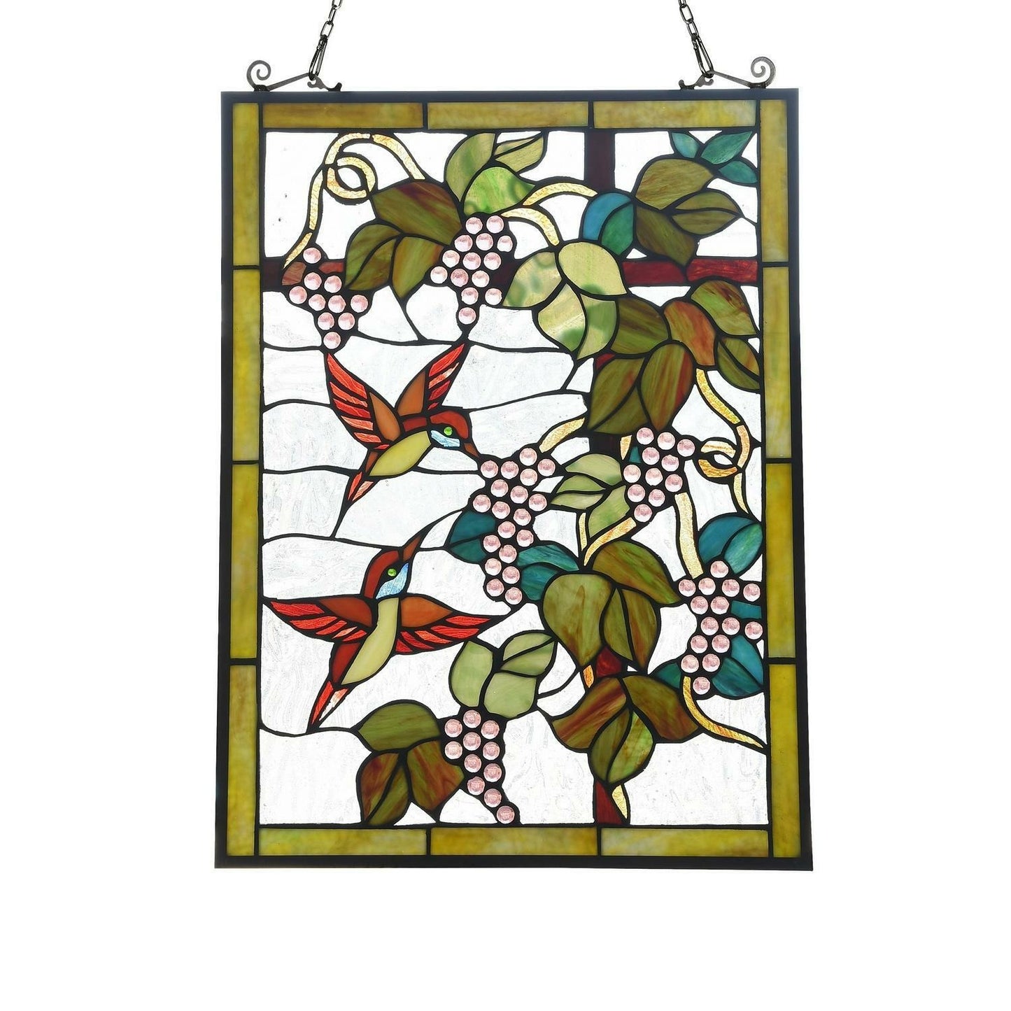 Floral Stained Glass Window Panel Suncatcher With Hummingbird Theme