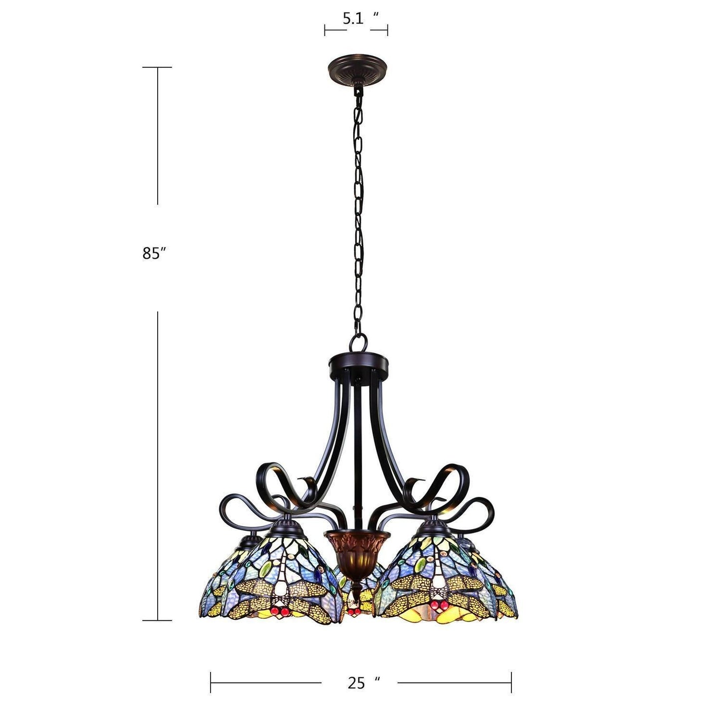 Dragonfly Design Hanging Pendant Ceiling Light White Tiffany Style Stained Glass