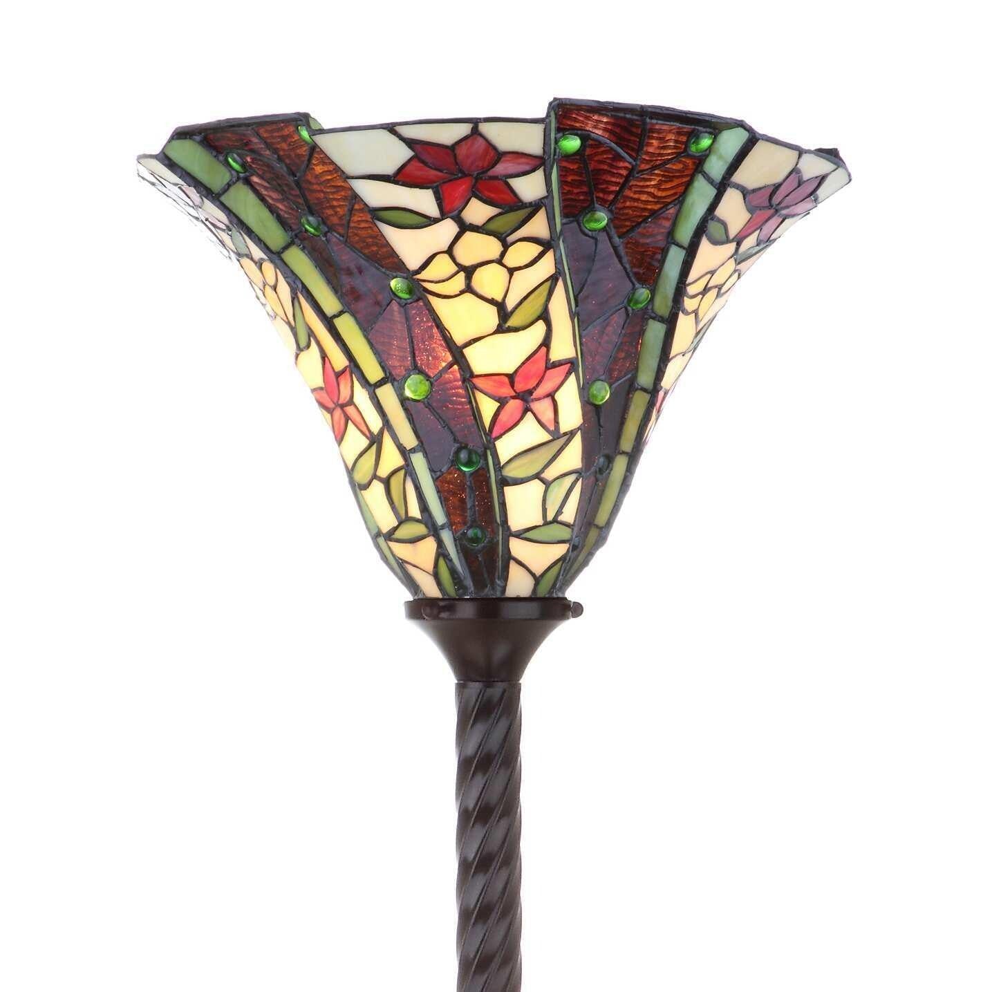 Tiffany Style Torchiere Multicolor Floral Stained Glass Floor Lamp