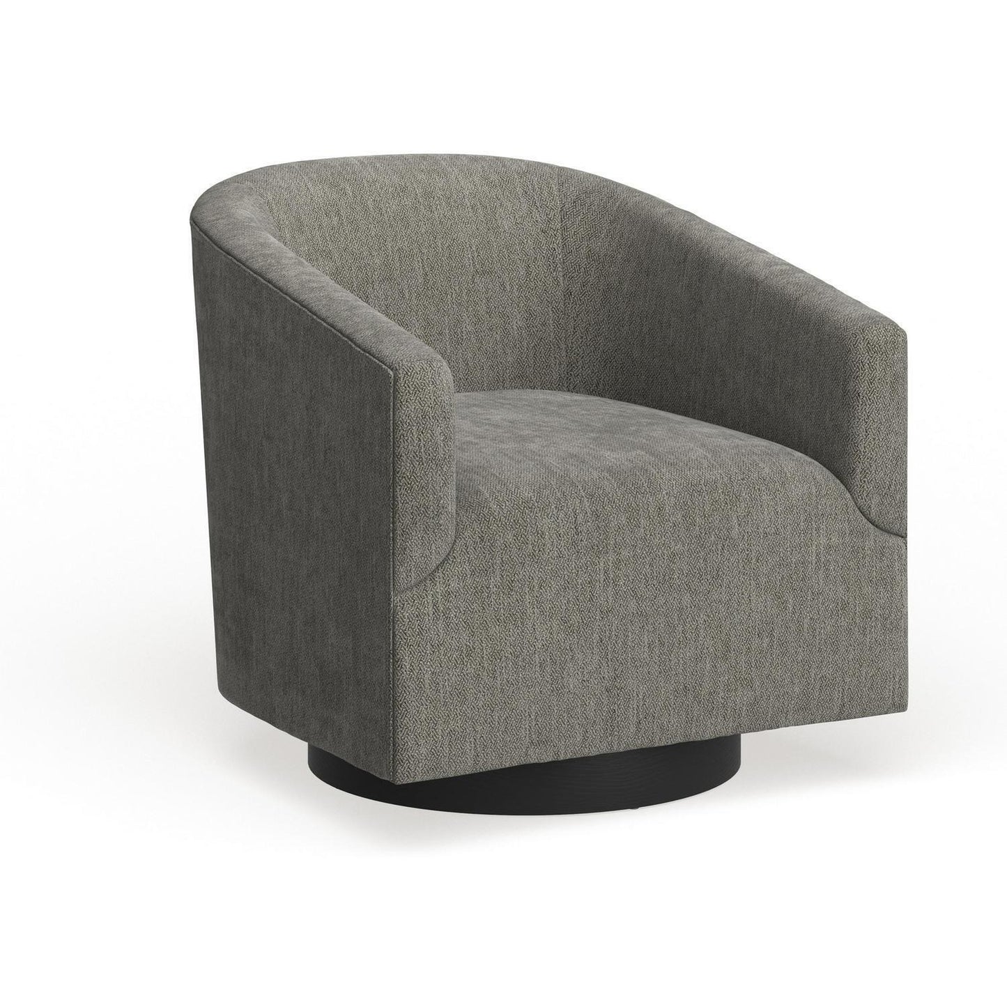 Swivel Accent Armchair with Wood Base and Barrel Back in Charcoal Grey