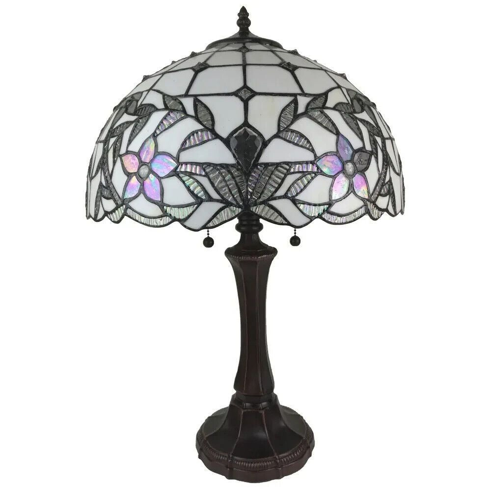 White Stained Glass Table Accent Reading Lamp - Radiates Timeless Beauty 23in