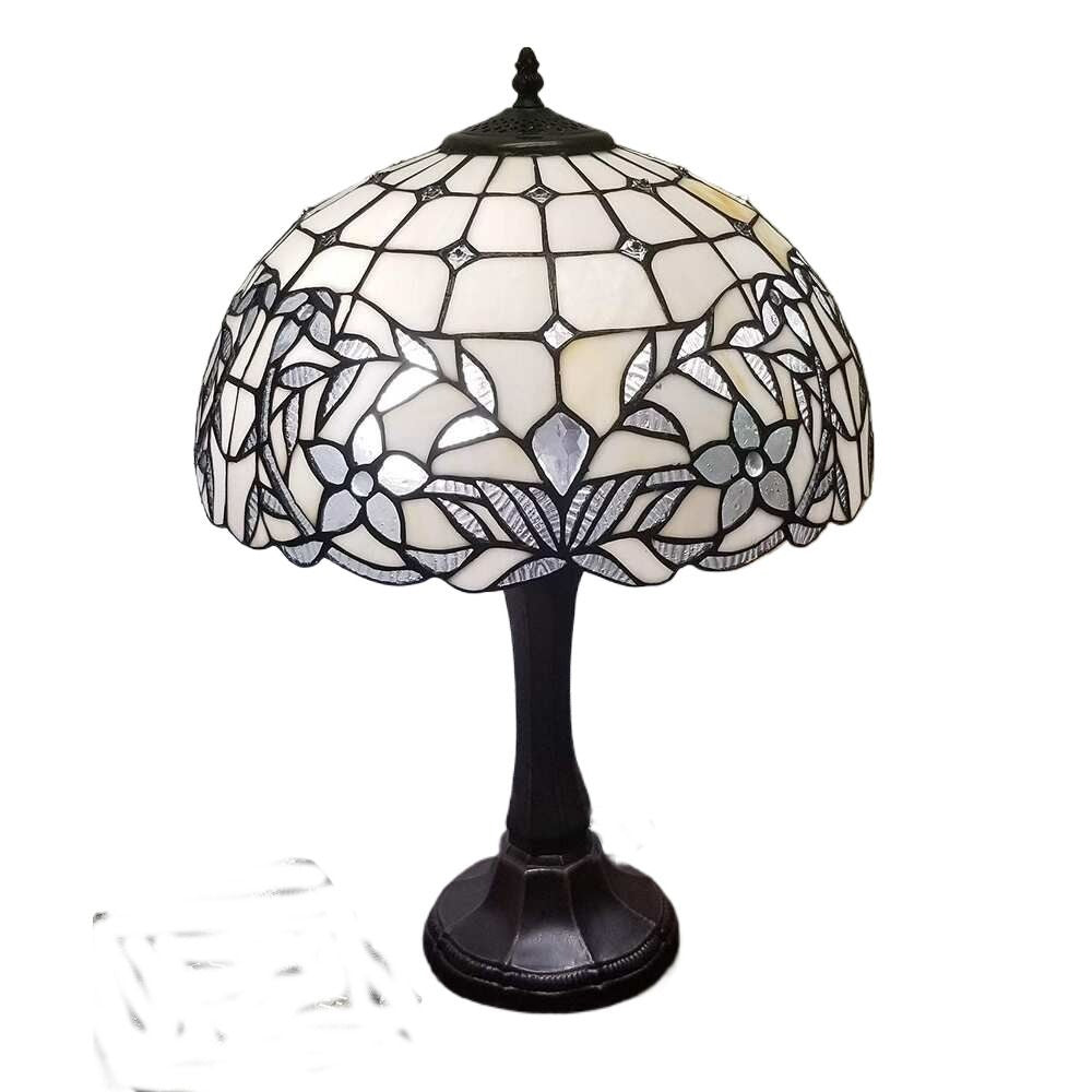 White Stained Glass Table Accent Reading Lamp - Radiates Timeless Beauty 23in