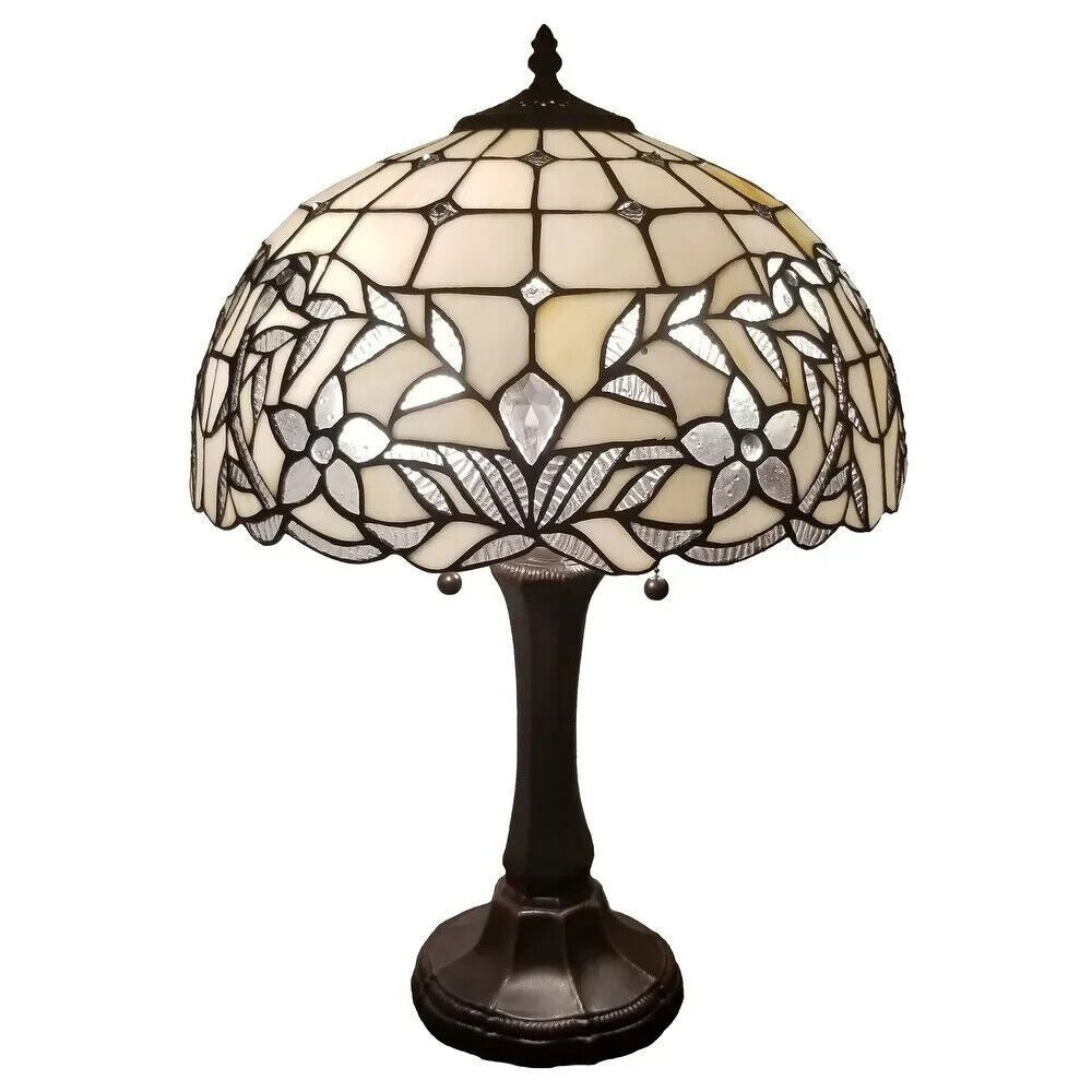 White Stained Glass Table Accent Reading Lamp - Radiates Timeless Beauty 23in