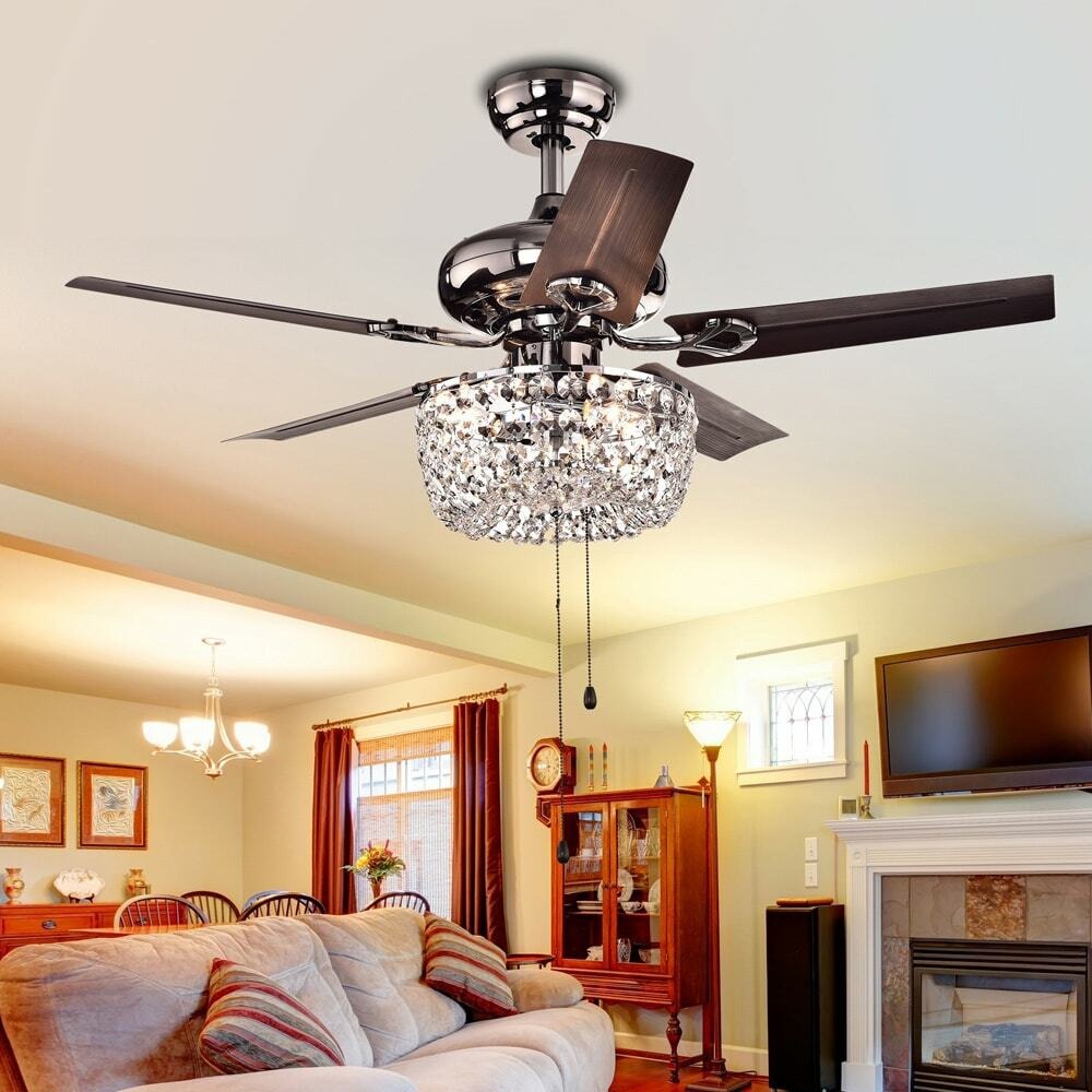 Crystal Chandelier 3-Light 5-blade 43-inch Brown Ceiling Fan -Remote