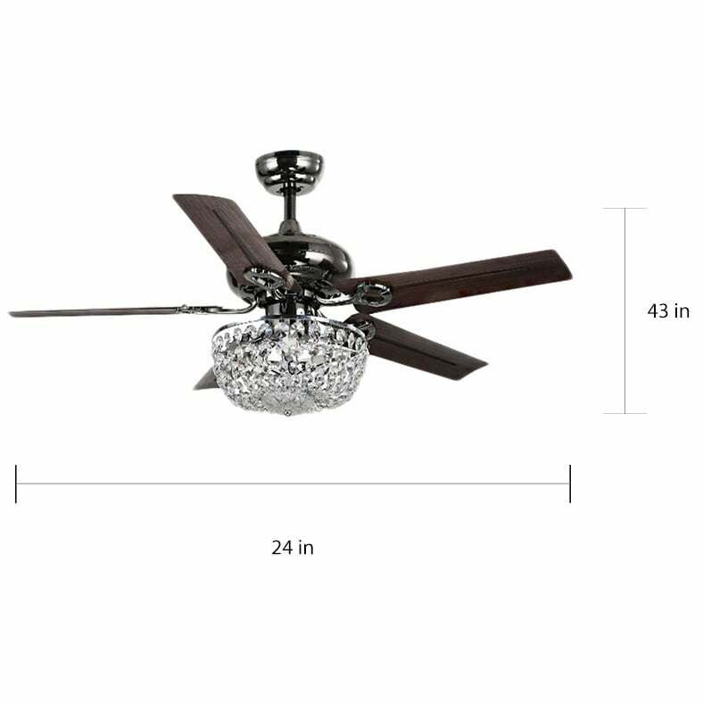 Crystal Chandelier 3-Light 5-blade 43-inch Brown Ceiling Fan -Remote