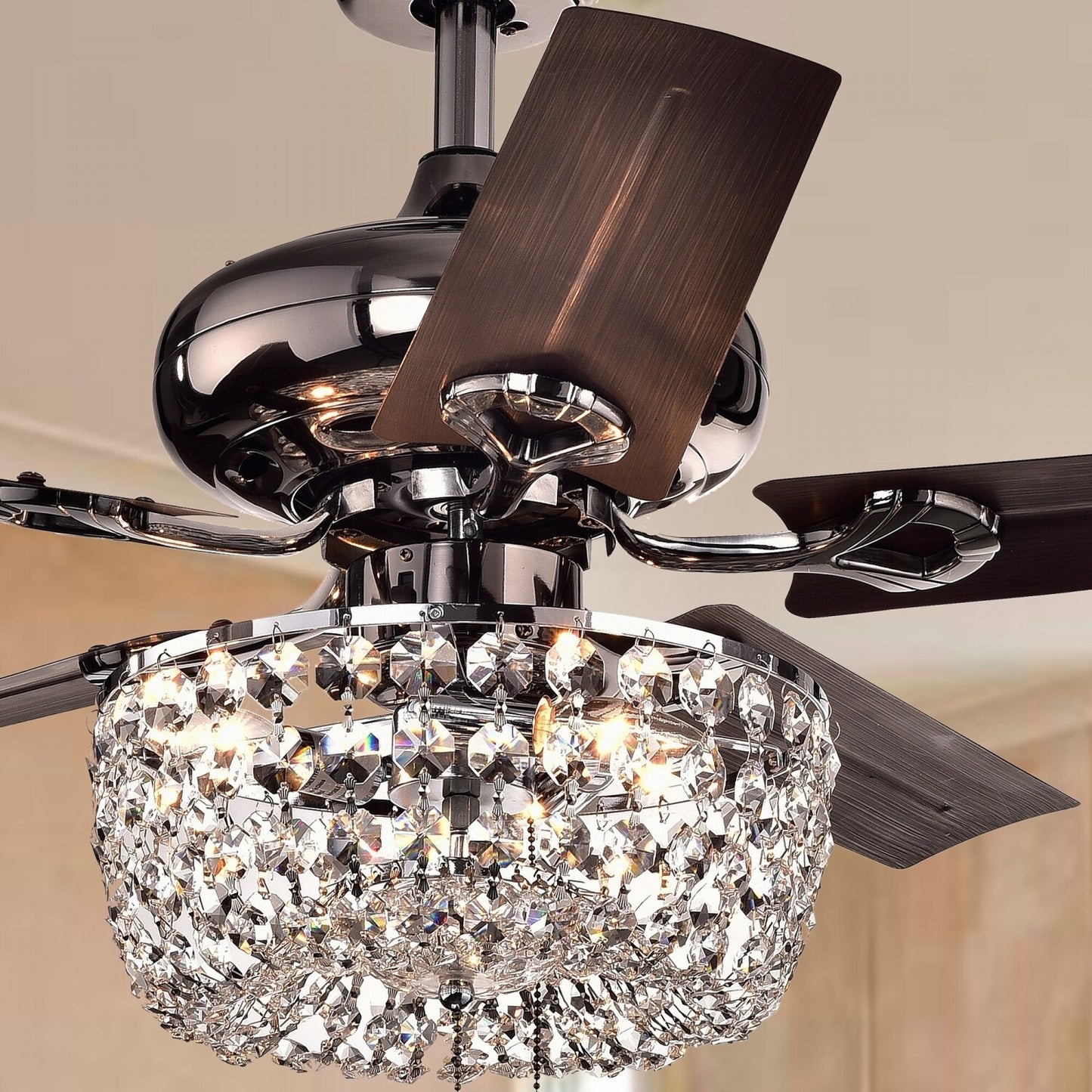 Crystal Chandelier 3-Light 5-blade 43-inch Brown Ceiling Fan -Remote