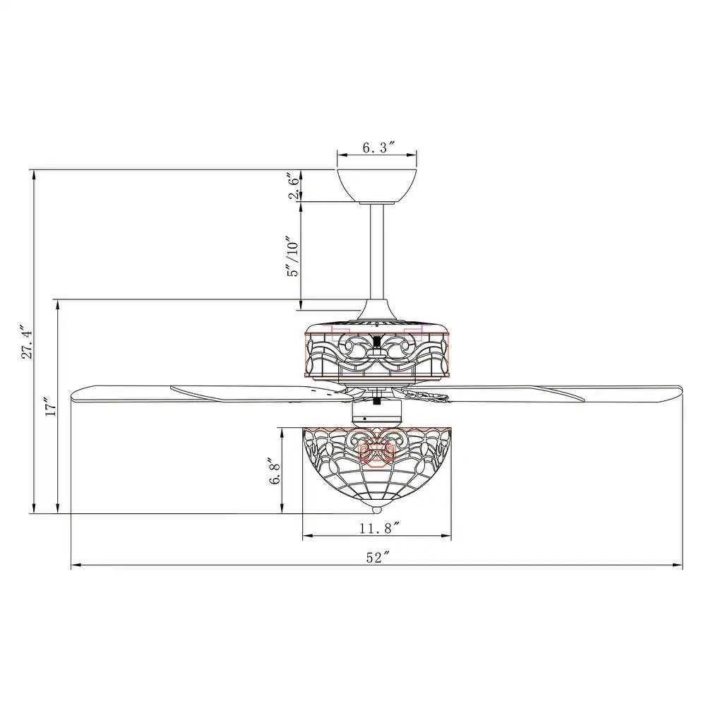 Ceiling Fan Tiffany Style Two Tiered Lighted in Hues of Green and Creme - Remote