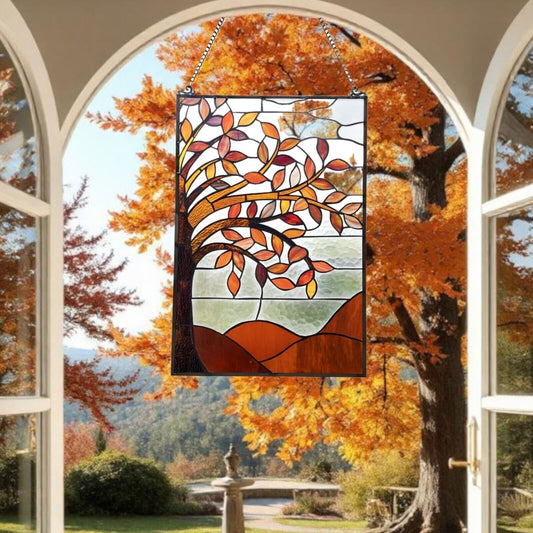 Spice Colors Stained Glass Hanging Window Panel Tree of Life Suncatcher 16x24in