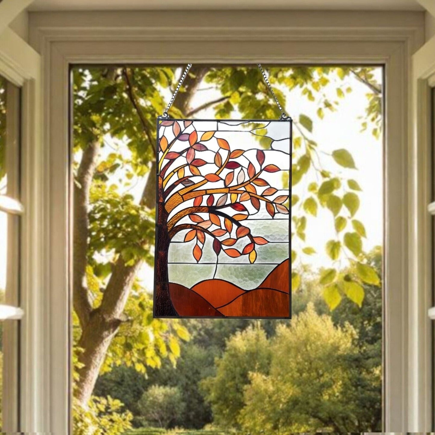 Spice Colors Stained Glass Hanging Window Panel Tree of Life Suncatcher 16x24in