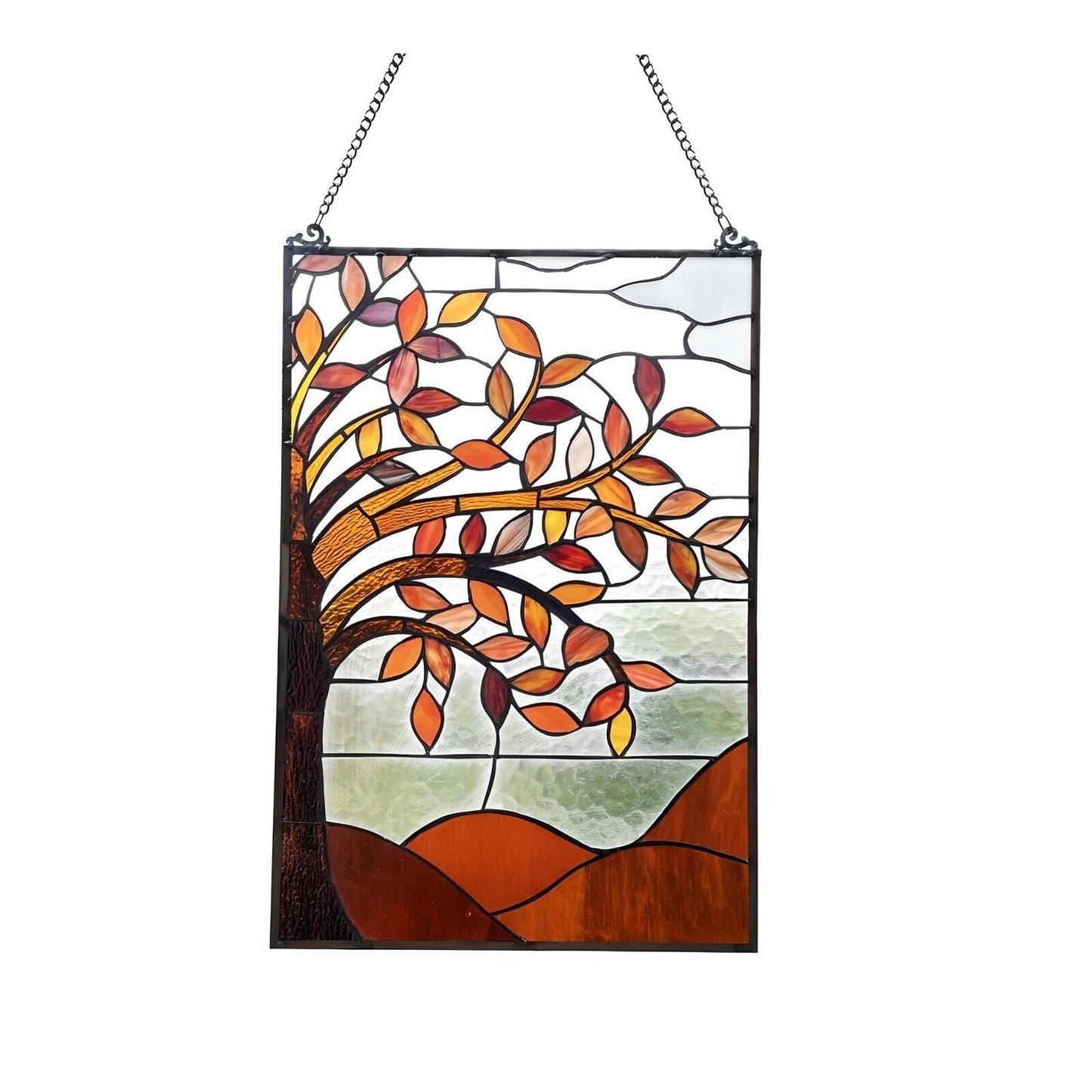 Spice Colors Stained Glass Hanging Window Panel Tree of Life Suncatcher 16x24in